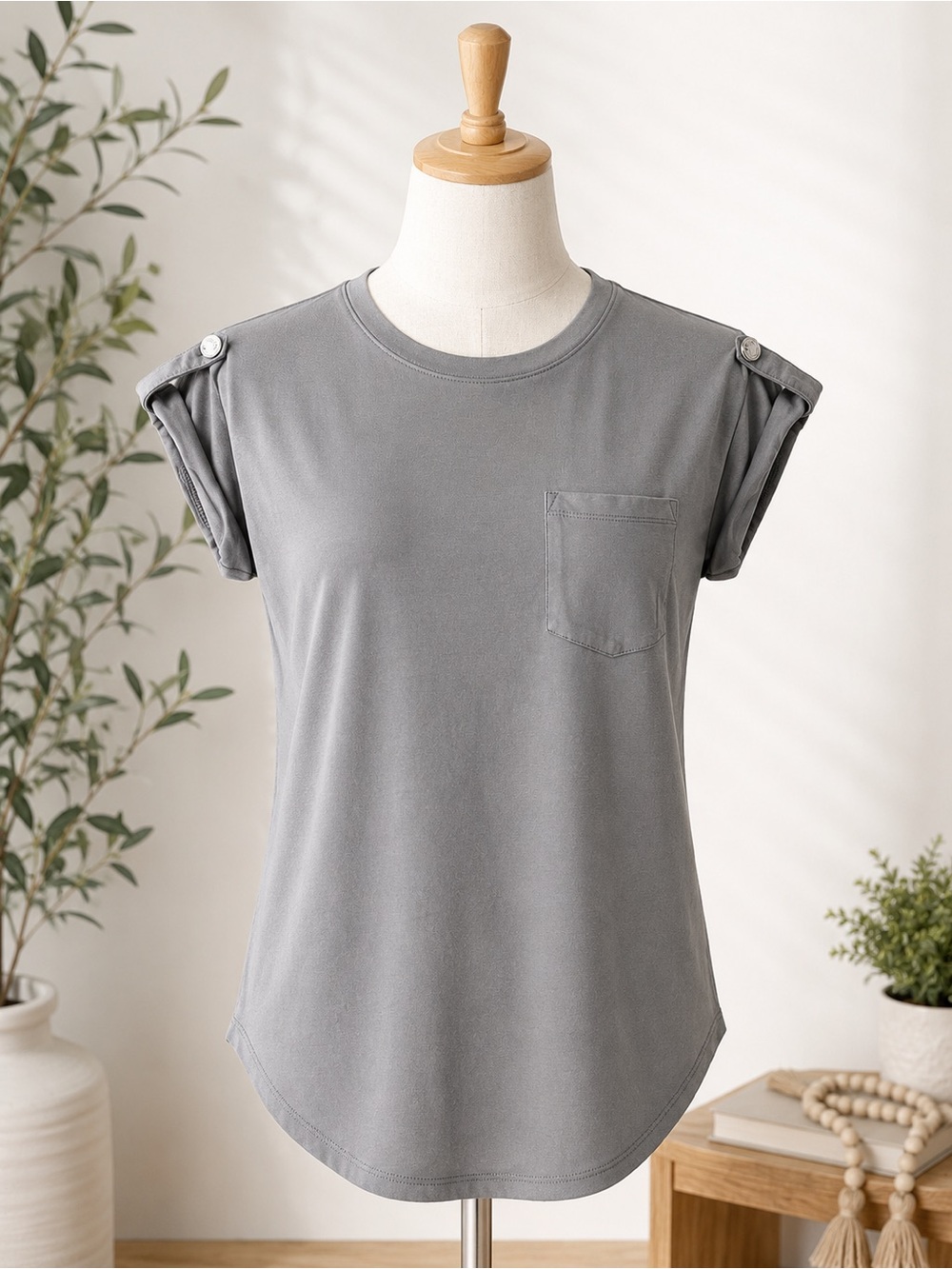 Cable & Gauge Gray Rolled‎ Sleeve Pocket Tee
